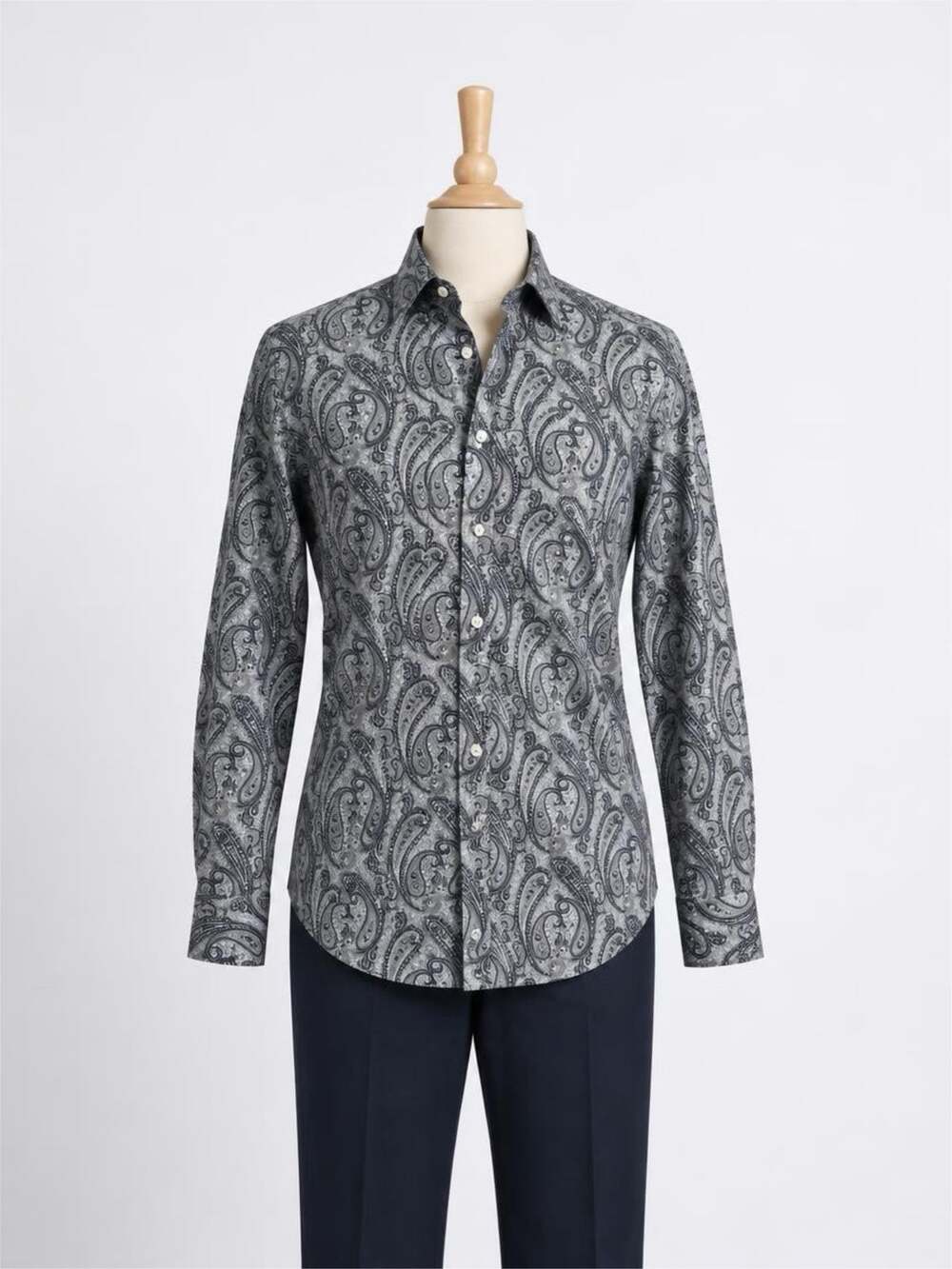 Title: Alan Flusser Mens Medium Paisley Dress Shirt Gray Blue Black 100% Cotton